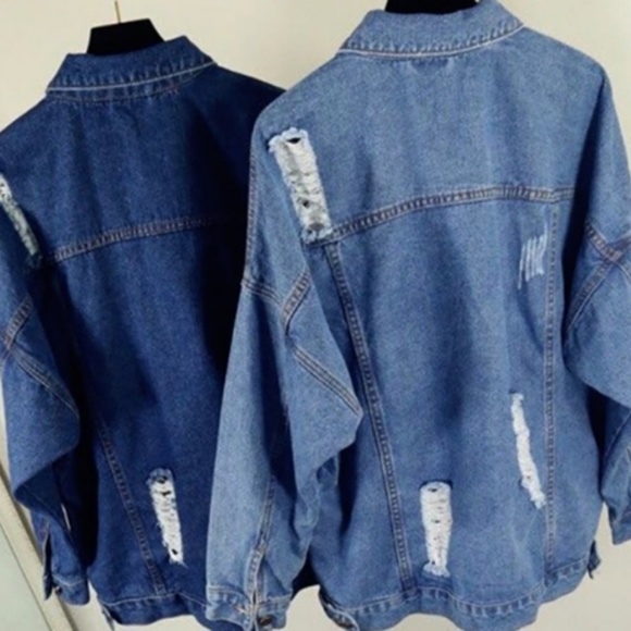  Distressed Pearl Bead Jean Denim Vintage Jacket - Picture 6 of 8